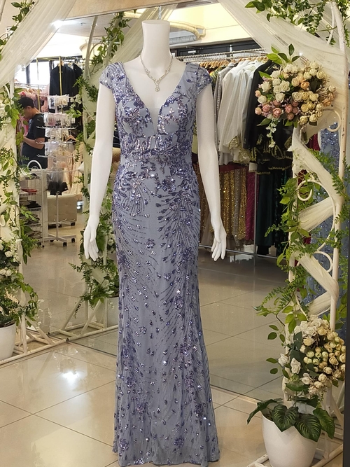 Cornflower Blue Mermaid Sequins Glittery Long Gown