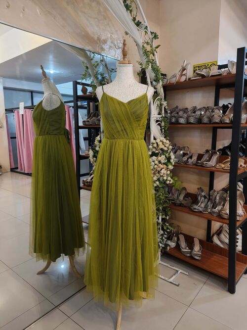 Olive Green Tulle Bridesmaid Gown ( #2 )
