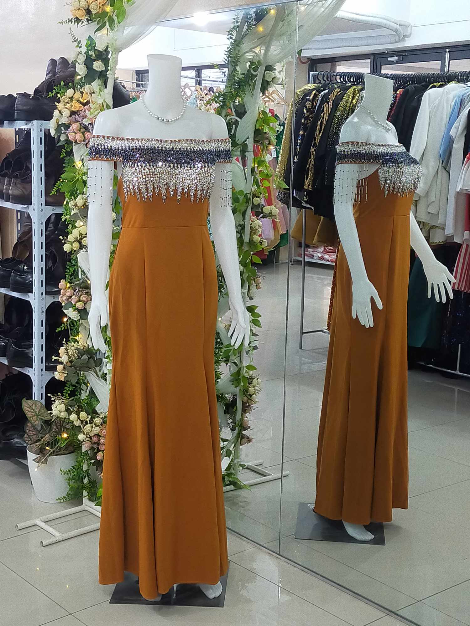 Plus Size Rust Offhshoulder Beads Tassel
