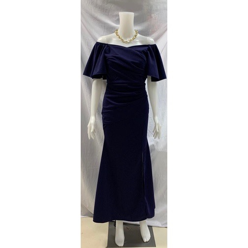 Navy Blue Offshoulder Slit Mother Gown
