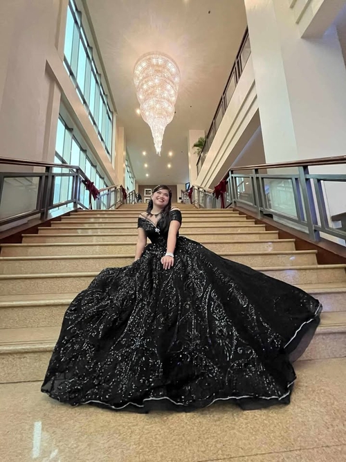 Black Gown With Mesh Black Beads Ball Gown