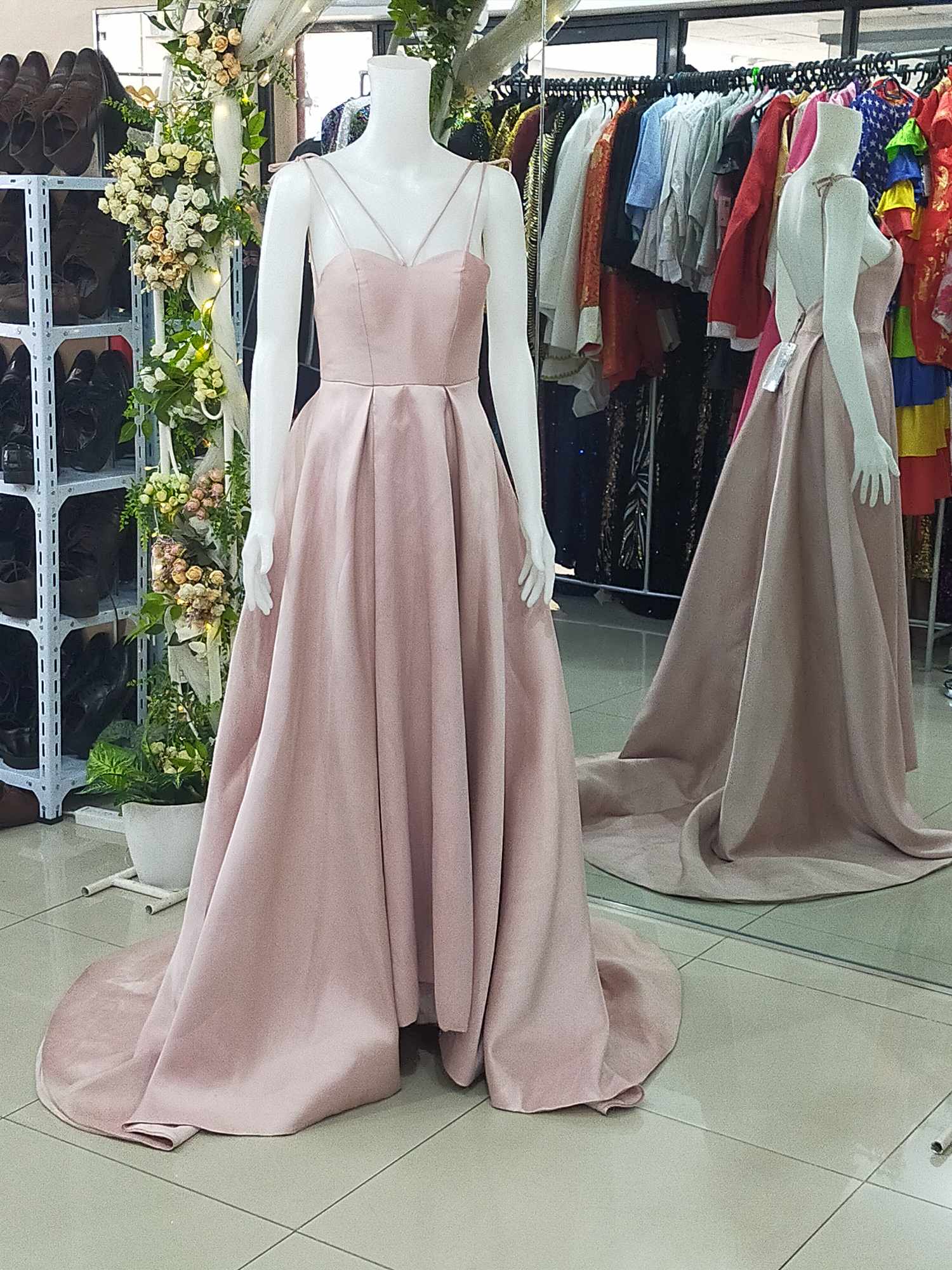 Sleeveless Rosegold Flowy Long Gown