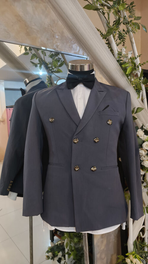 Dark Gray Double Breasted  Tuxedo Set