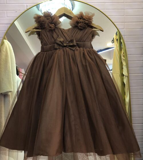 Brown Flower Girl Tulle Kids Dress