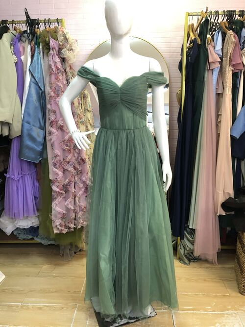 Dark Sage Green Tulle Bridesmaid Dress #1