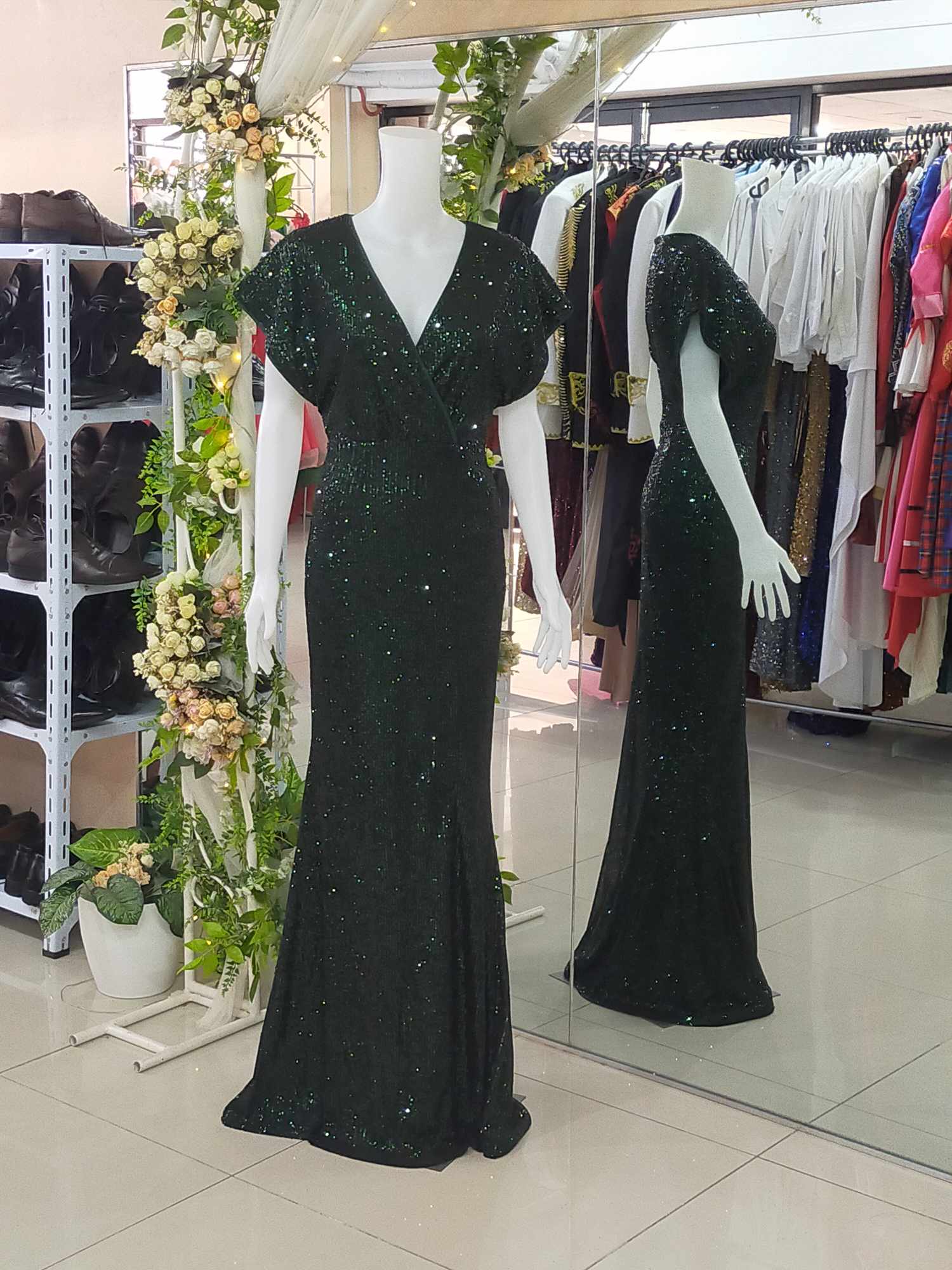 Emerald Green Full Sequins Glittery Long Gown