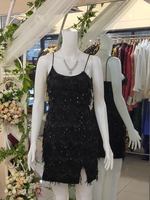 Black Spaghetti Tassel Cocktail Dress