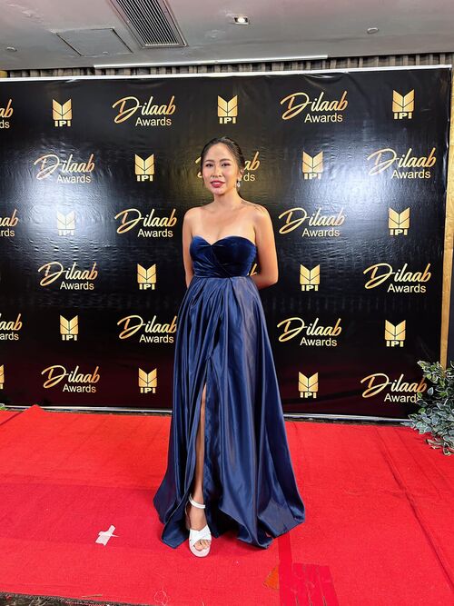 Navy Blue Velvet Satin Slit A-line Tube Gown