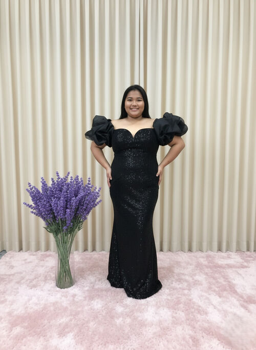Plus Size Ruffle Sleeve Off Shoulder Patchwork Long Gown 