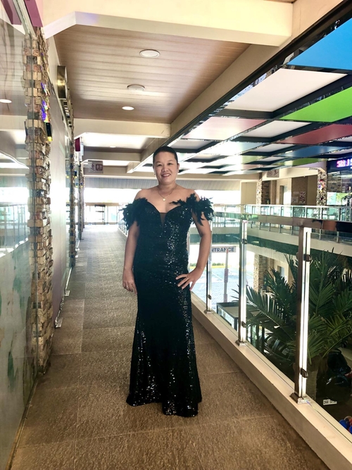 Black Elegant & Romantic Faux Feather Sequins Long Gown