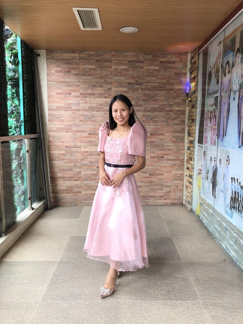Old Rose Mestiza Filipiniana Below the Knee