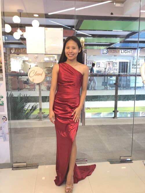 Maroon One Shoulder Satin Bridesmaid Dress