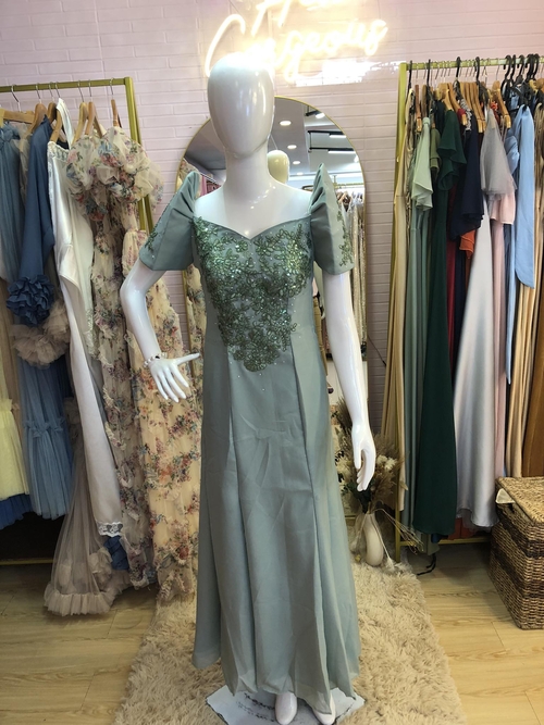 Sage Green Filipiniana Long Gown