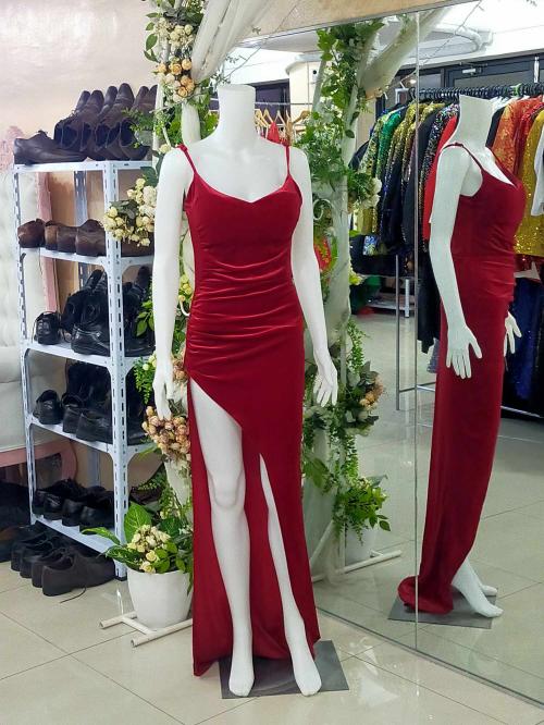 Red Velvet Spag Open Slit Long Gown