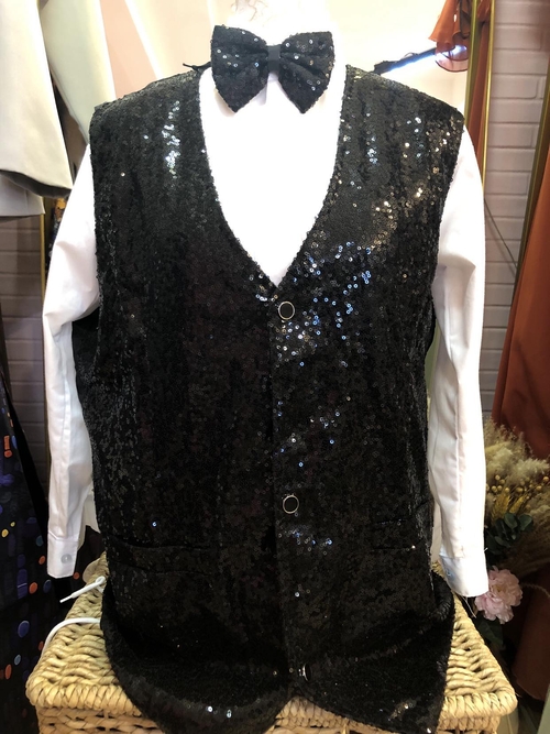 Black Sequined Vest with Bowtie
