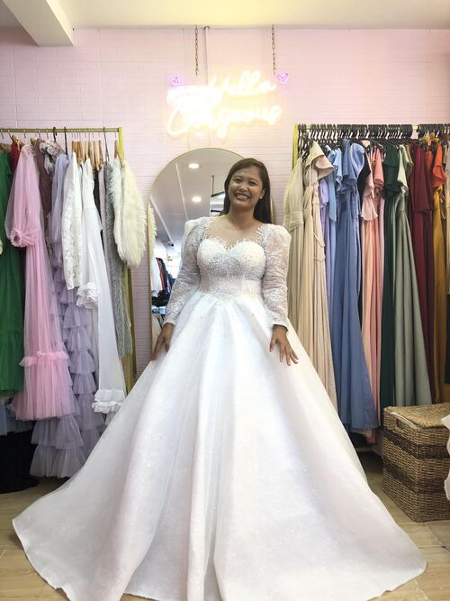 Plus Size Long Sleeve Wedding Gown with Beads