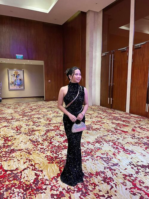 Black Glittery Sleeveless See-through Line Long Gown