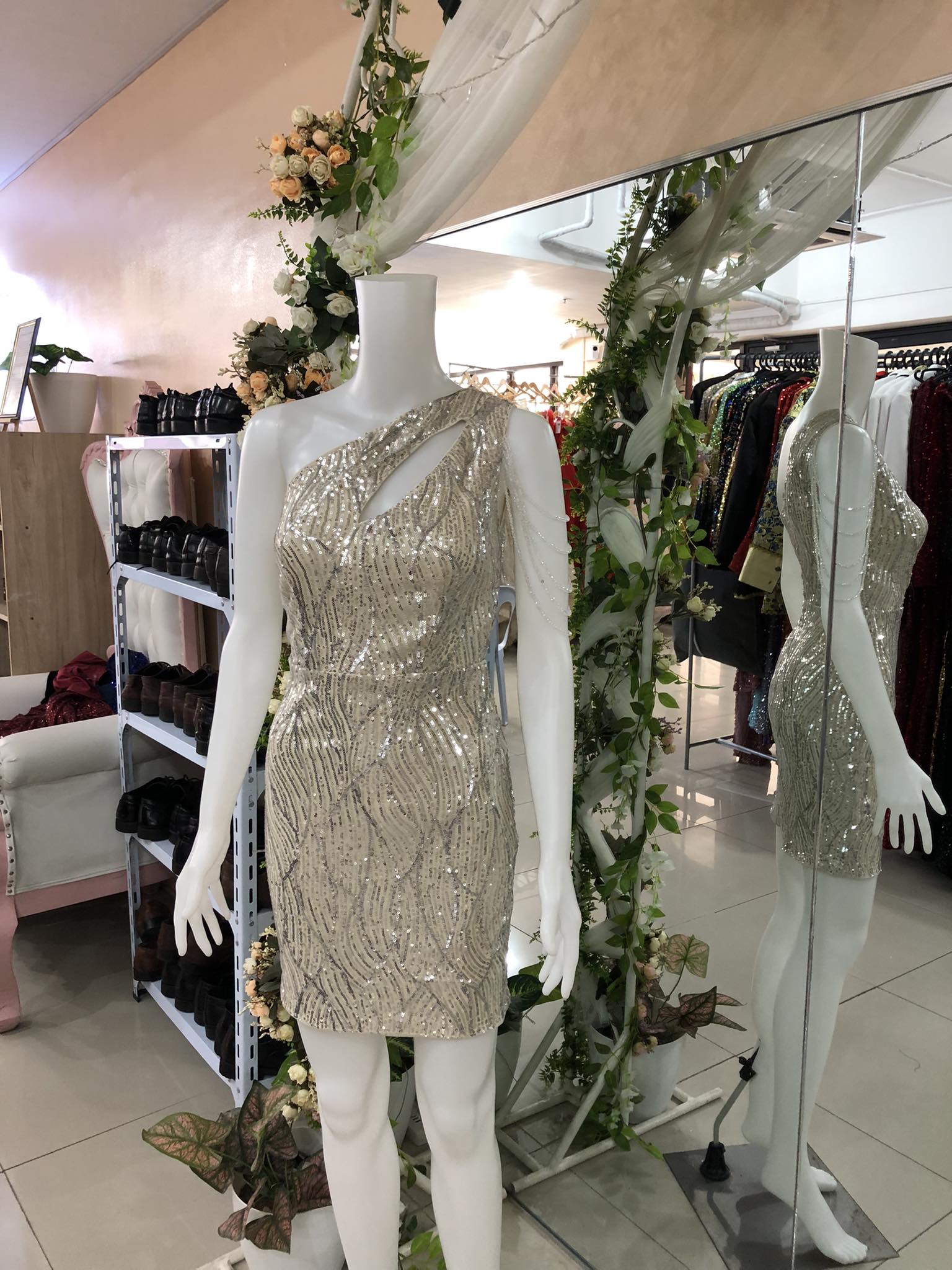 Champagne One Shoulder Beads Cocktail Dress