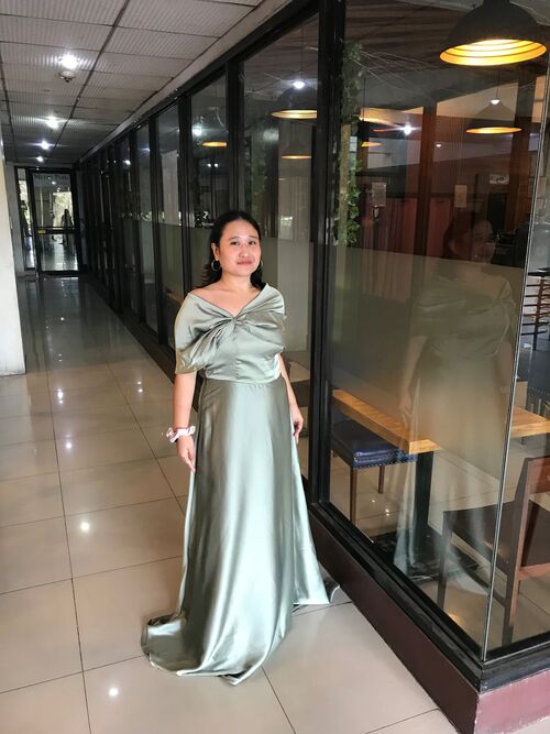 Plus Size Sage Green Satin Bow Design Bridesmaid Dress 
