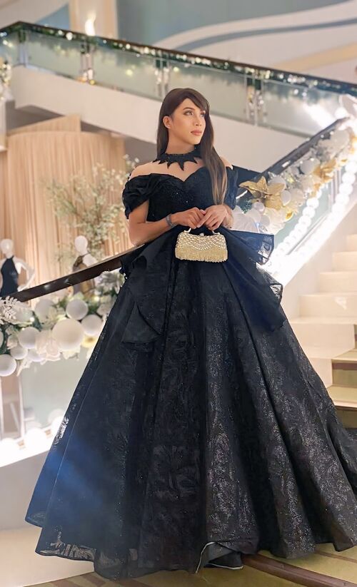 Black Heart Shape Beads Ball Gown