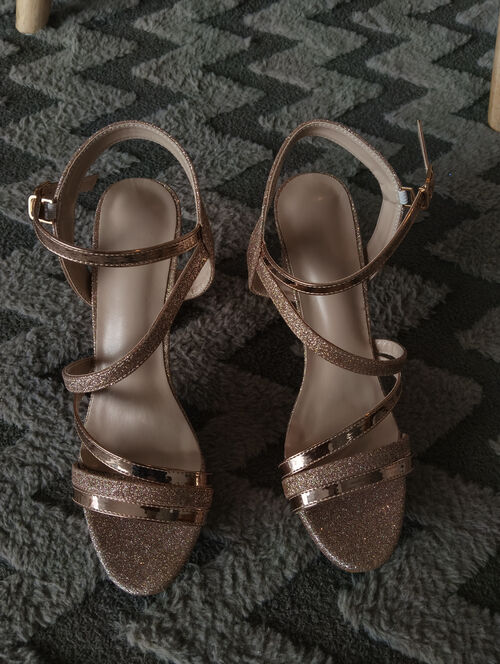 Gold Glitter Strappy Heels