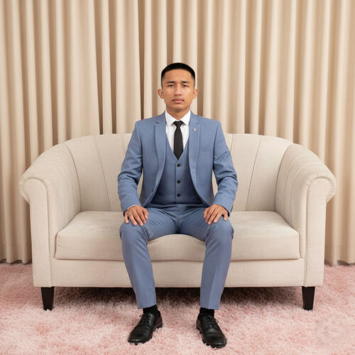 Plus Size Light Dusty Blue With Vest Tuxedo Groomsman Suit