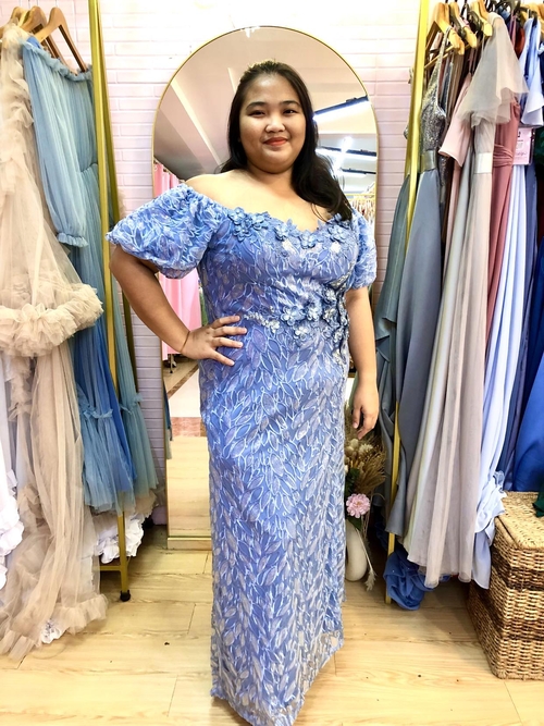 Dusty Blue Flower Leaves Mother Gown