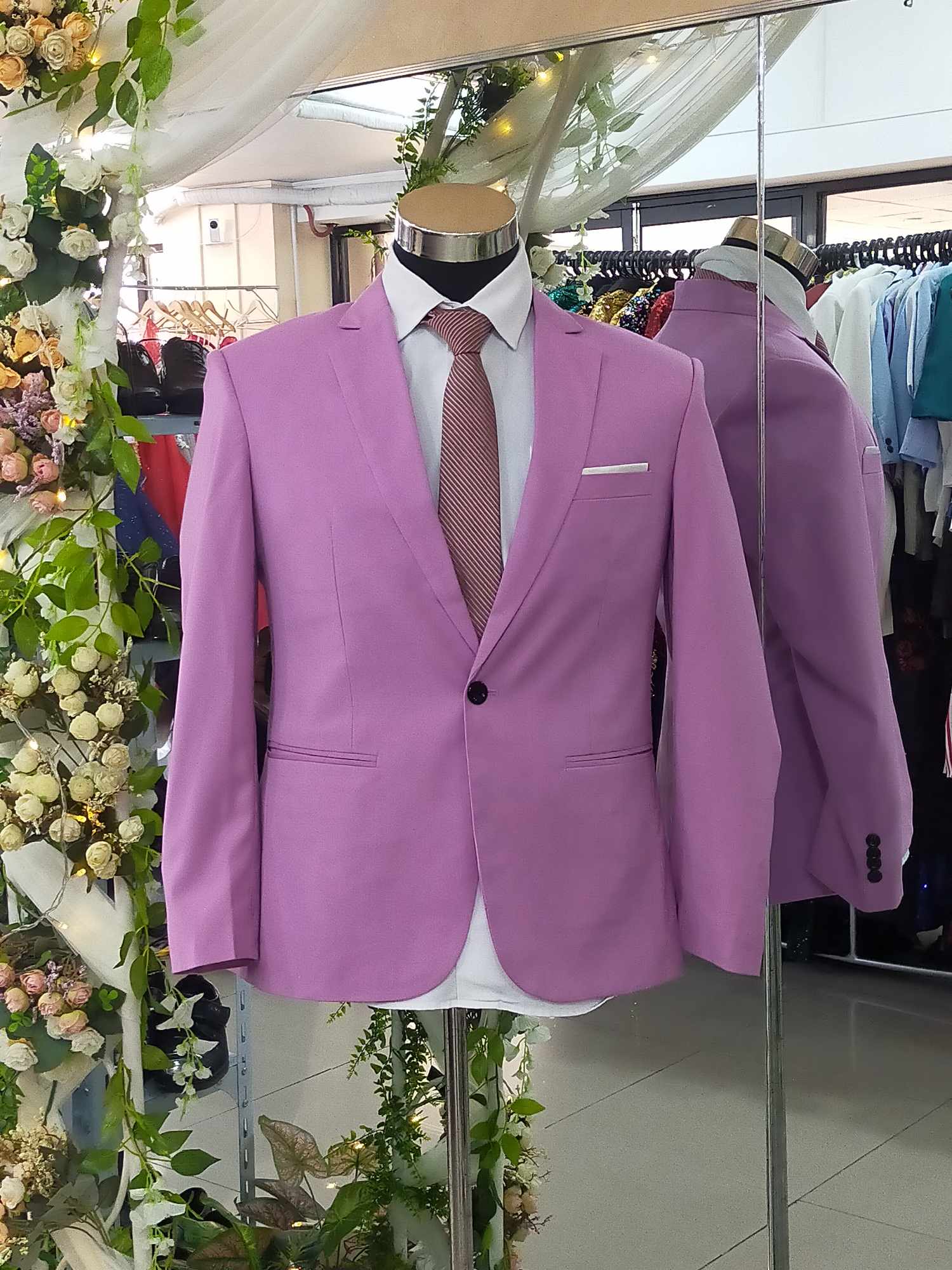 Lavender Purple White Line Pocket Men Suit
