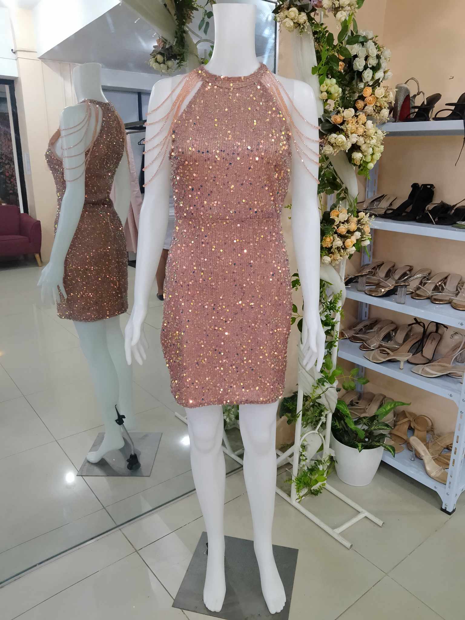 Rosegold Beads Sequins Cocktail Dress