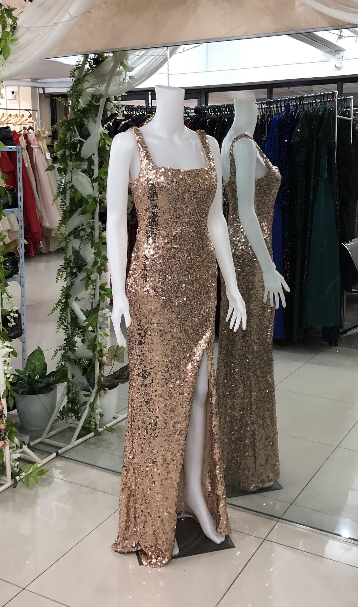 Rose Gold Full Sequins Sleeveless Long Gown