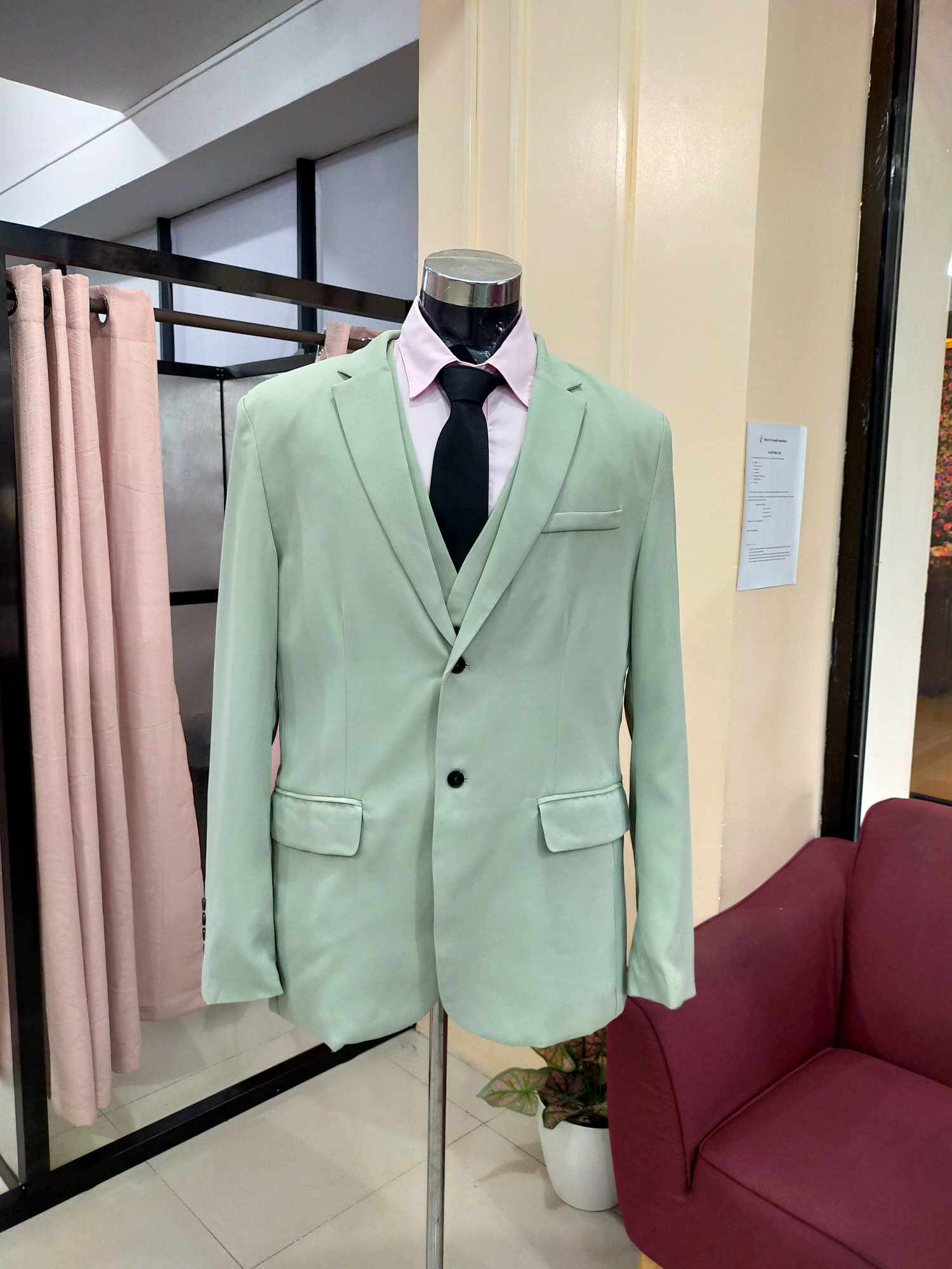 Plus Size Sage Green With Vest Tuxedo Suit