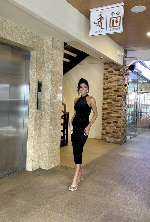 Black Velvet Halter Glittery Cocktail Dress