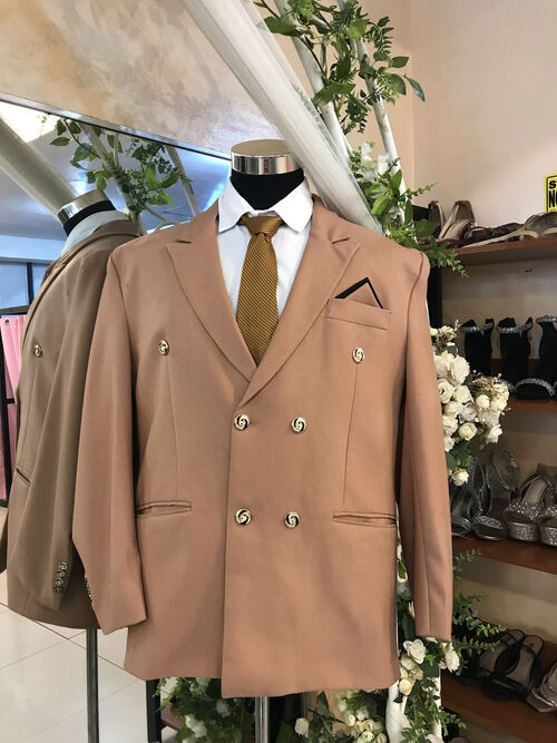 Brown Beige 6 buttons Black Line Pocket Men Tuxedo Suit