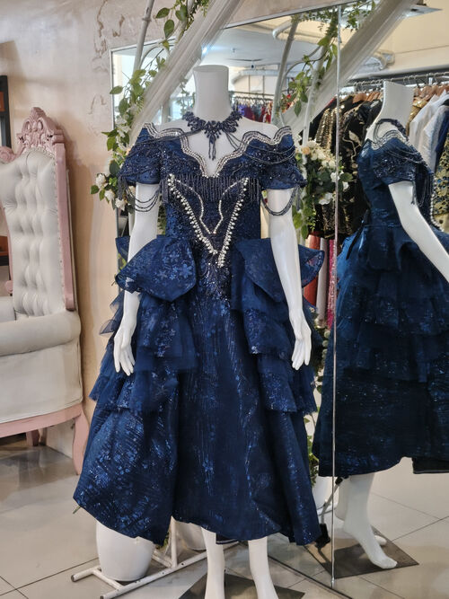 Midnight Blue Off Shoulder Tassel Beads Design Fairy Cocktail dress