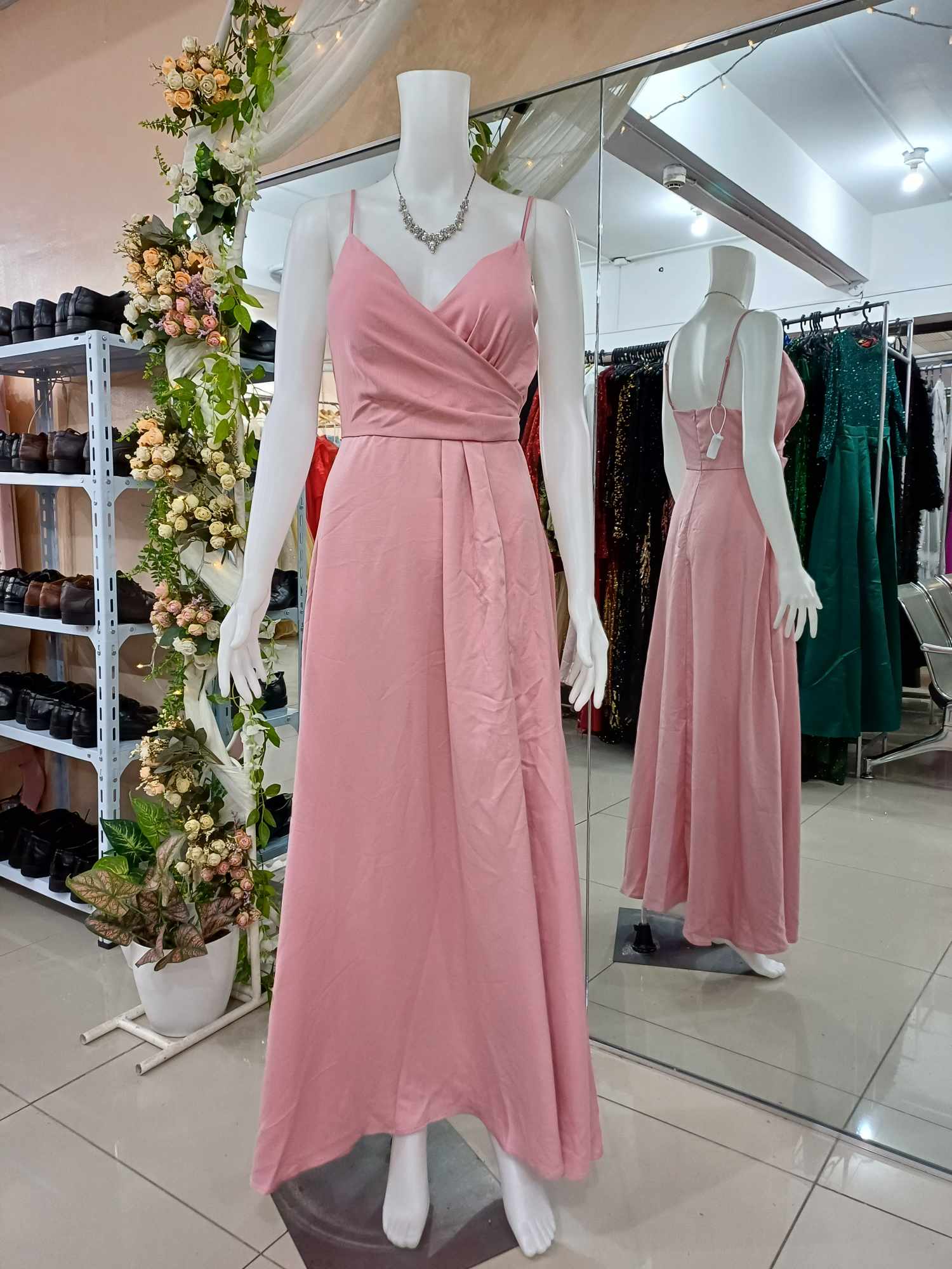 Pink Pastel Satin A line Long Gown