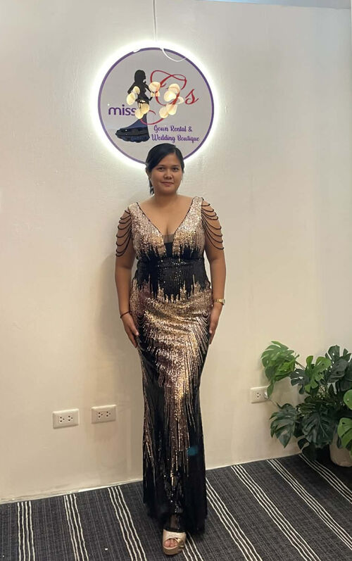 Plus Size Black Sequin Mermaid Bead Tassel Long Gown