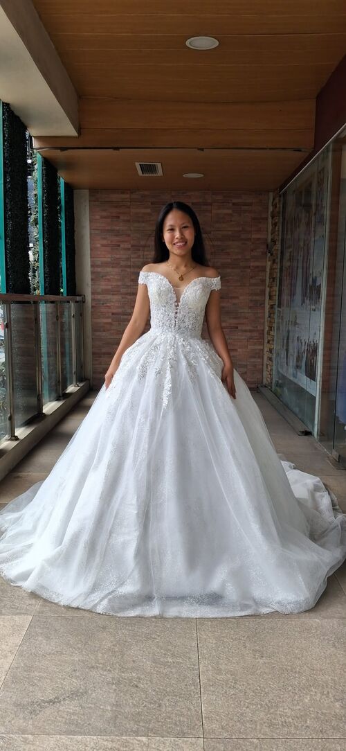Elegant Shinny Lace Off Shoulder Wedding Gown