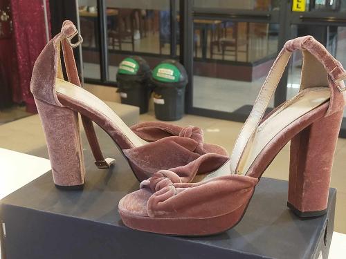 High Platform Chunky Heel Bowtie Velvet Sandals  Pink Velvet