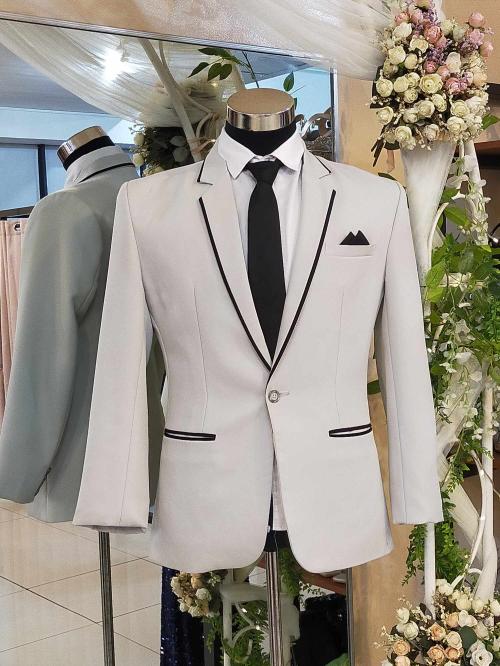 Off-White With Black Lining And Ribbon Pocket Tuxedo / Suit Set