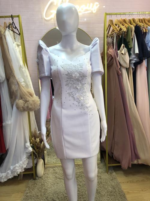 White Filipiniana Cocktail Midi Dress