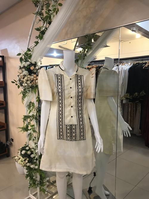 Mestiza Traditional Pattern Black Line Collar Filipiniana Dress