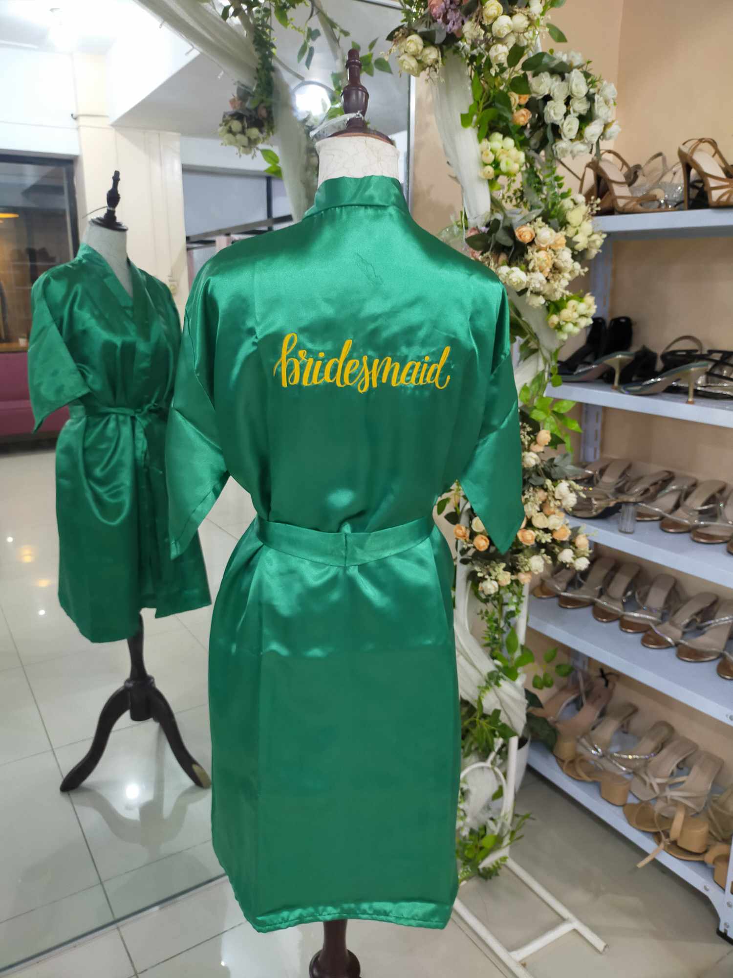 Emerald Green Satin Robe - Bridesmaid