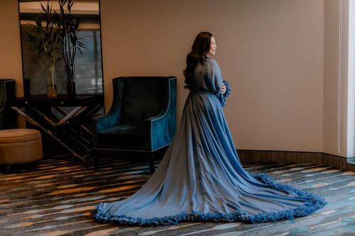 Premium Dusty Blue Bridal Robe With Inner