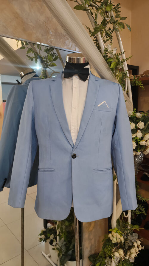 Sky Blue One Button White and Blue Tuxedo