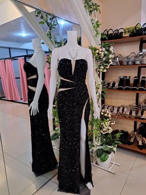 Black Sexy Tube Side Mesh Sequins Gown