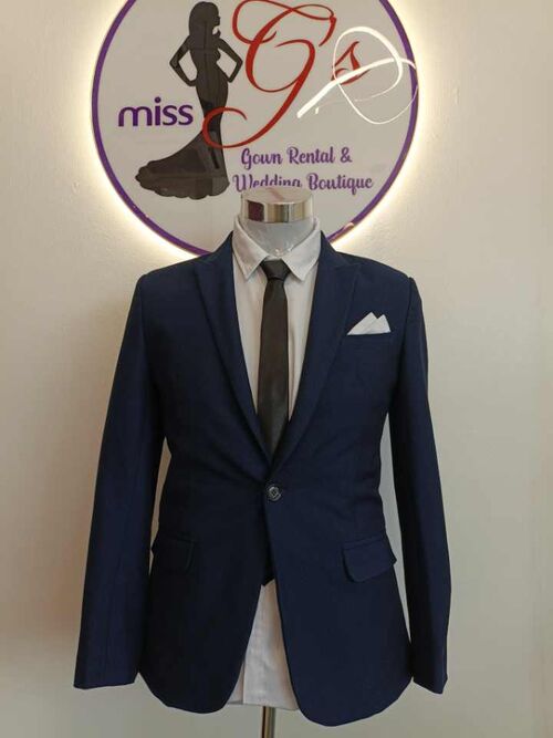 Navy Blue Suit Set with White Pocket