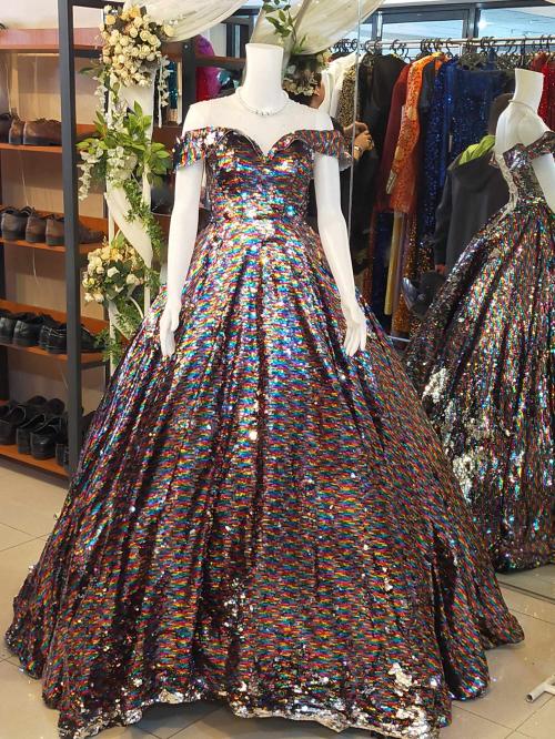 Rainbow Full Sequins Ball Gown