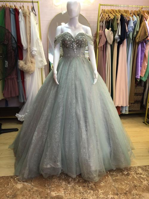Sage Green Tulle Off Shoulder Ball Gown