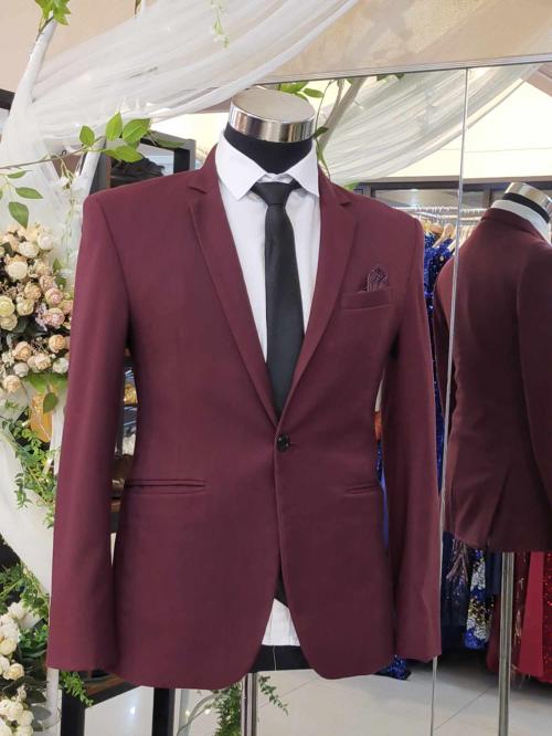 Burgundy One Button With Pocket Tuxedo Suit Set