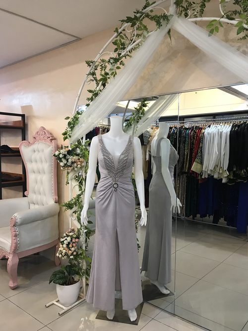 Gray Sleeveless  Front Slit Gown